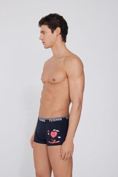 Navy Printed Contrasting Trim Boxers, , large image number 1