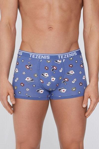 Blue Printed Contrasting Seams Boxers, 5701_359Y, large image number 1