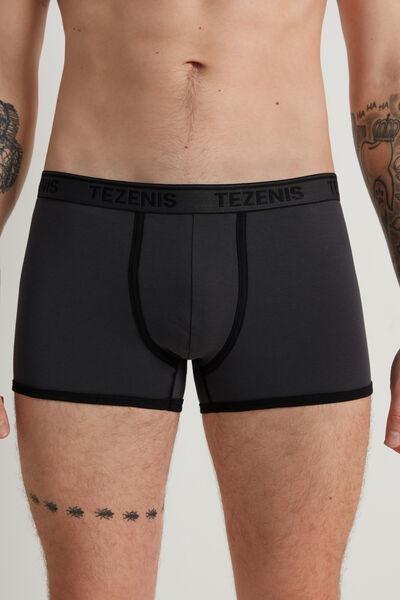 Grey Cotton Contrasting Trim With Logo Boxer, , medium