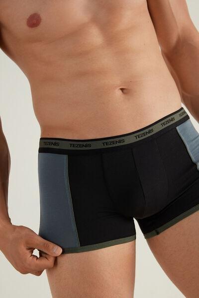 Black Two Tone Cotton Boxers, 5701_243V, large image number 0