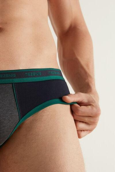 Green Logo Waistband Two-Tone Cotton Briefs, 5701_057V, large image number 3