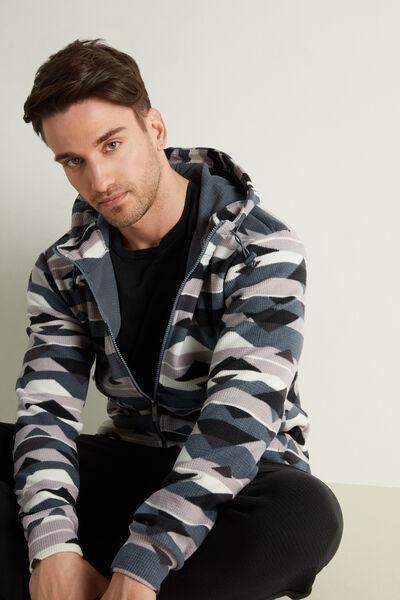 Multicolour Geometric Print Fleece Zip-Up Hoodie, , large image number 0