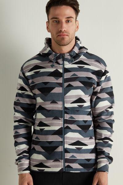 Multicolour Geometric Print Fleece Zip-Up Hoodie, , large image number 1