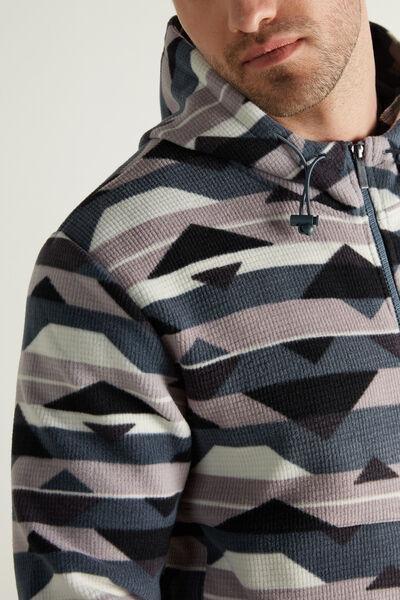 Multicolour Geometric Print Fleece Zip-Up Hoodie, , large image number 3