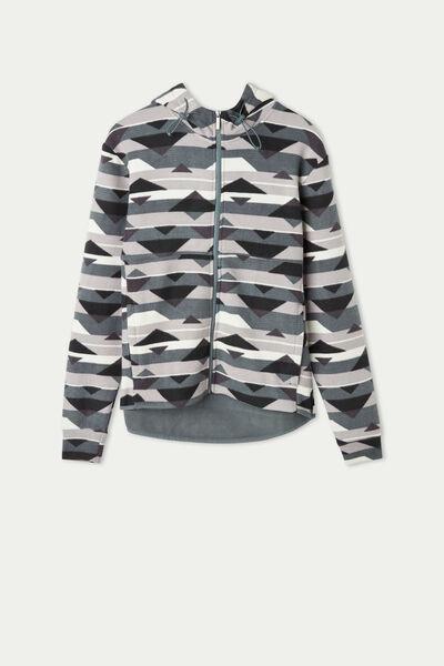 Multicolour Geometric Print Fleece Zip-Up Hoodie, , large image number 4