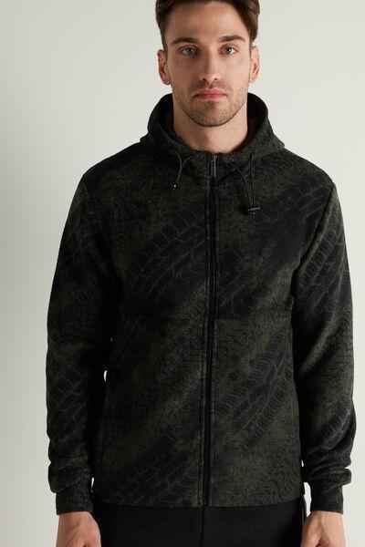 Green Tyre Print Fleece Zip-Up Hoodie, , large image number 1
