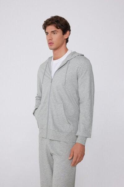 Grey Long-Sleeved Zip-Up Hoodie, Light Grey Blend, large image number 1