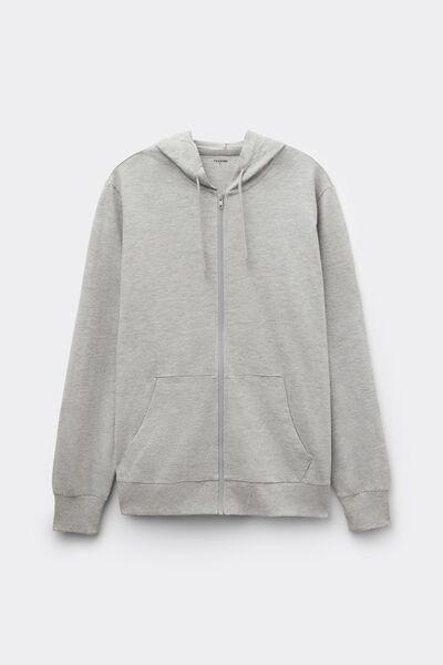 Grey Long-Sleeved Zip-Up Hoodie, Light Grey Blend, large image number 4