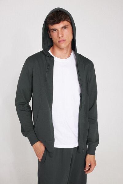 Grey Long-Sleeved Zip-Up Hoodie, 5701_4712, large image number 0