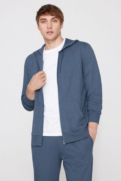 Blue Long-Sleeved Zip-Up Hoodie, 5701_802Y, large image number 0