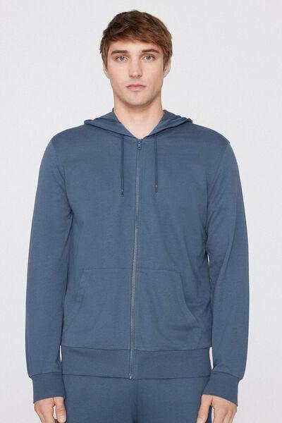 Blue Long-Sleeved Zip-Up Hoodie, 5701_802Y, large image number 1