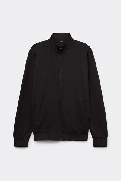 Black Superior Softness High Neck Zip-Up Sweatshirt, Black, large image number 0