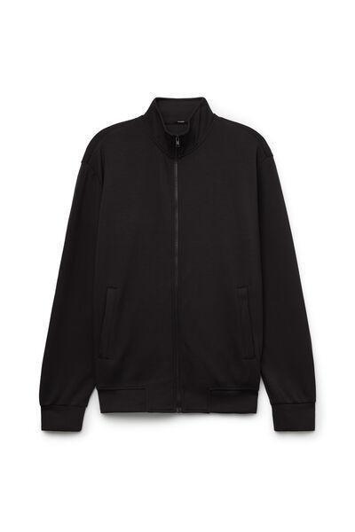 Black Superior Softness High Neck Zip-Up Sweatshirt, Black, large image number 1