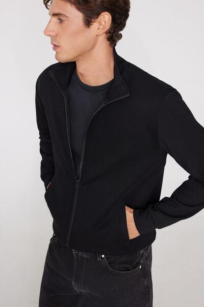 Black Superior Softness High Neck Zip-Up Sweatshirt, Black, large image number 3