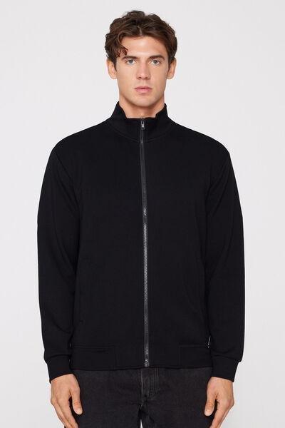 Black Superior Softness High Neck Zip-Up Sweatshirt, Black, large image number 4