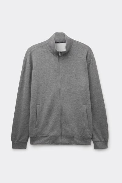 Grey Superior Softness High Neck Zip-Up Sweatshirt, Charcoal Grey Blend, large image number 0