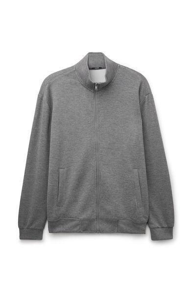 Grey Superior Softness High Neck Zip-Up Sweatshirt, Charcoal Grey Blend, large image number 1