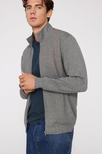 Grey Superior Softness High Neck Zip-Up Sweatshirt, Charcoal Grey Blend, large image number 3