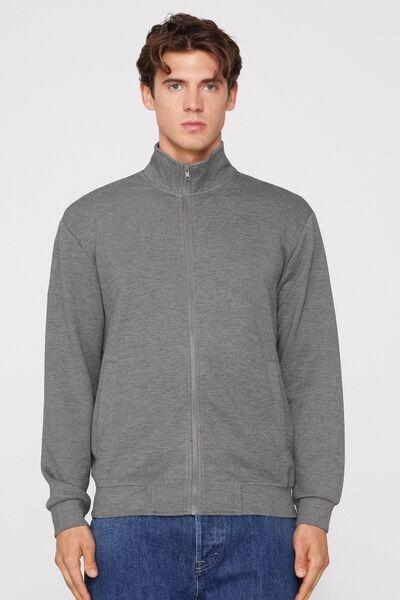 Grey Superior Softness High Neck Zip-Up Sweatshirt, Charcoal Grey Blend, large image number 4