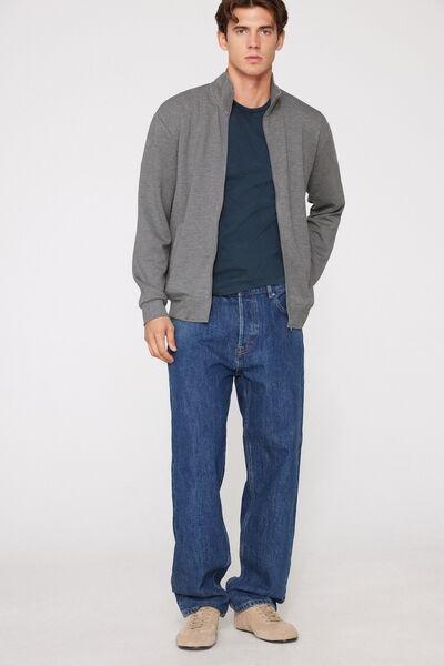 Grey Superior Softness High Neck Zip-Up Sweatshirt, Charcoal Grey Blend, large image number 5