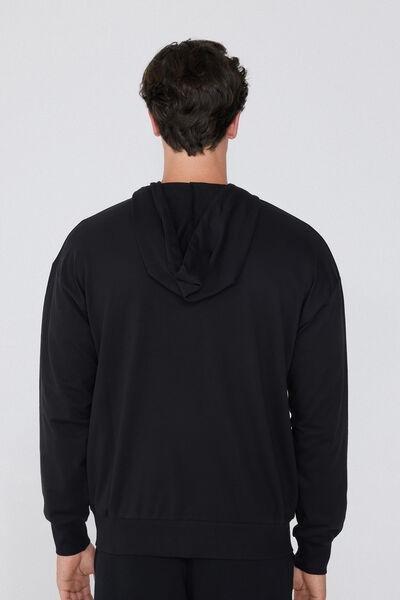 Black Zip-Up Hooded Sweatshirt, Black, medium