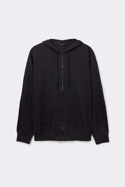 Black Zip-Up Hooded Sweatshirt, , large image number 4
