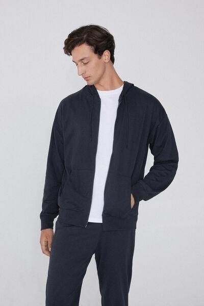 Blue Zip-Up Hooded Sweatshirt, Deep Blue, medium