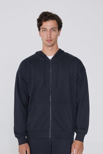 Blue Zip-Up Hooded Sweatshirt, Deep Blue, medium