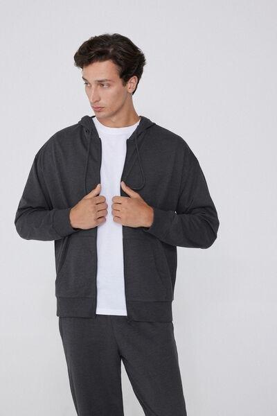 Grey Zip-Up Hooded Sweatshirt, , large image number 1