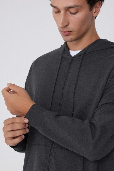 Grey Zip-Up Hooded Sweatshirt, 5701_941W, large image number 3