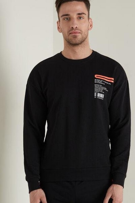 Tezenis - BLACK TRAVEL PRINT Long-Sleeved Dropped Shoulder Printed Sweatshirt