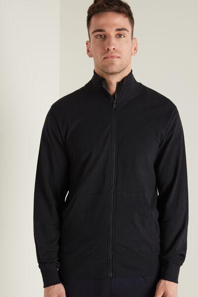 Tezenis - Black Cotton Pique Zipped Sweatshirt