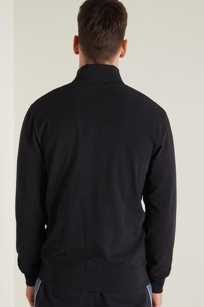 Tezenis - Black Cotton Pique Zipped Sweatshirt
