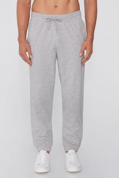 Grey Fleece Cotton Joggers, Light Grey Blend, medium