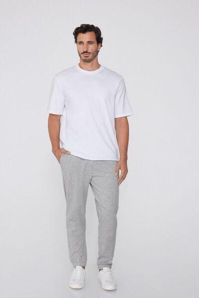 Grey Fleece Cotton Joggers, Light Grey Blend, large image number 1