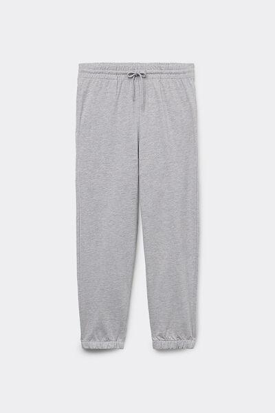 Grey Fleece Cotton Joggers, Light Grey Blend, large image number 4