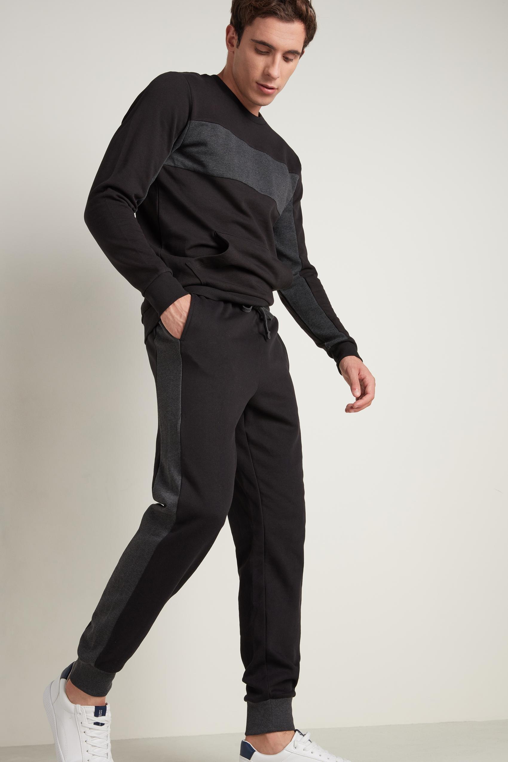 Multicolour Two-Tone Jogging Bottoms, Black/dark Grey Blend, large image number 0