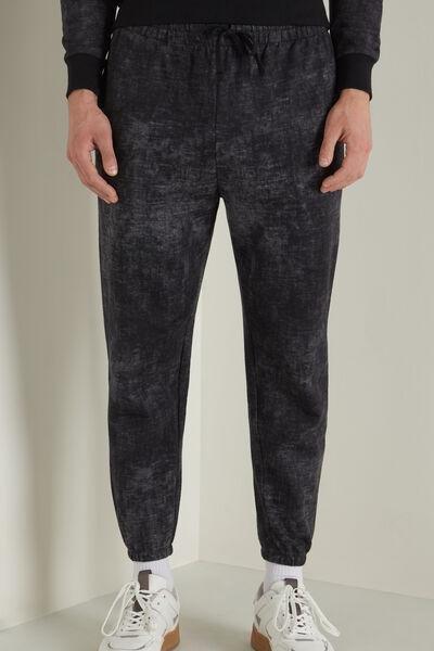 Black Used Print Long Tie-Dye Fleece Trousers, 5701_638U, large image number 0