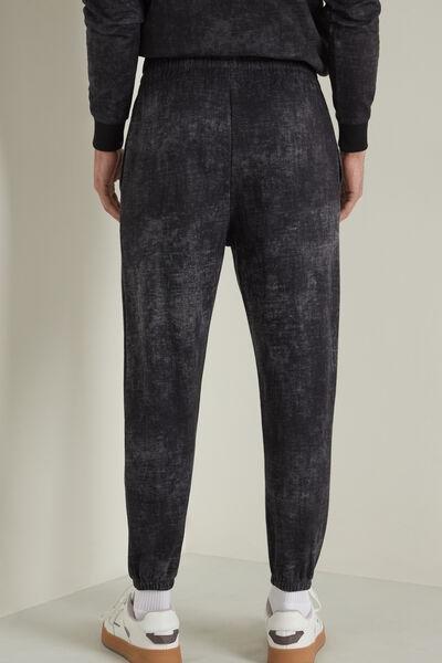 Black Used Print Long Tie-Dye Fleece Trousers, 5701_638U, large image number 2