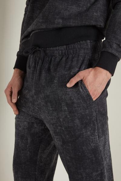 Black Used Print Long Tie-Dye Fleece Trousers, 5701_638U, large image number 3