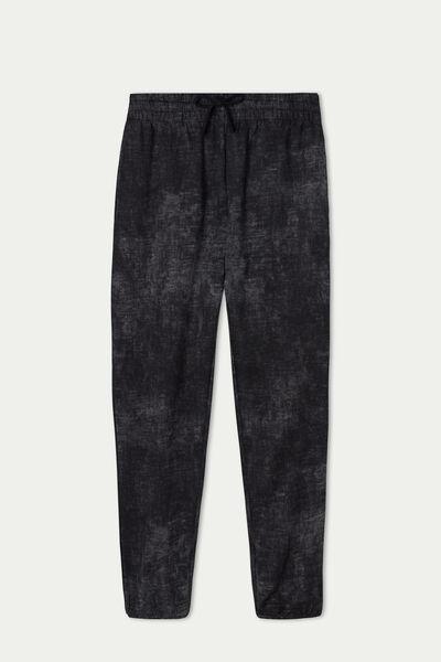 Black Used Print Long Tie-Dye Fleece Trousers, 5701_638U, large image number 4