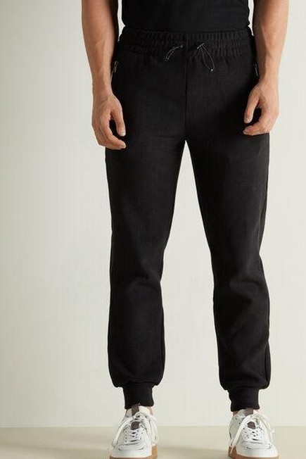 Tezenis - Black Long Fleece Trousers With Zip
