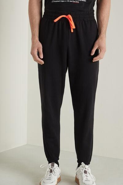 Black Long Fleece Drawstring Trousers, 5701_639U, large image number 0