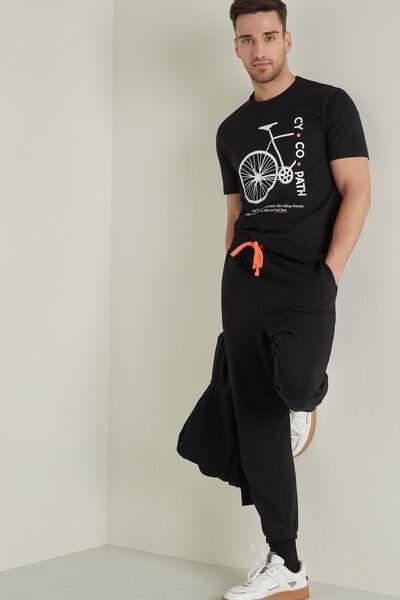 Black Long Fleece Drawstring Trousers, 5701_639U, large image number 1