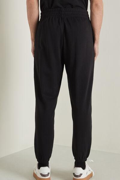 Black Long Fleece Drawstring Trousers, 5701_639U, large image number 2