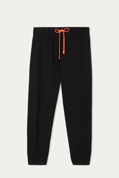 Black Long Fleece Drawstring Trousers, 5701_639U, large image number 4