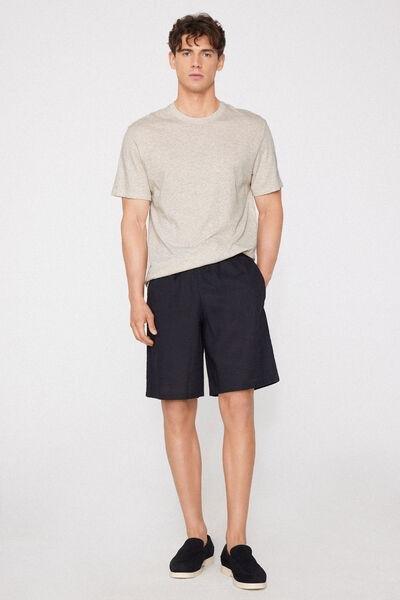 Navy Linen-Look Cotton Canvas Shorts, Deep Blue, large image number 0