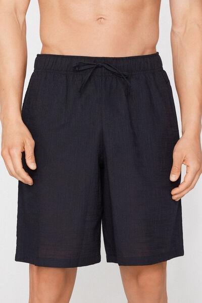 Navy Linen-Look Cotton Canvas Shorts, Deep Blue, large image number 1