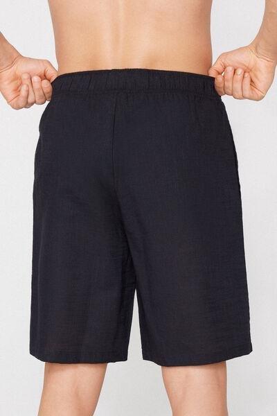 Navy Linen-Look Cotton Canvas Shorts, Deep Blue, large image number 2