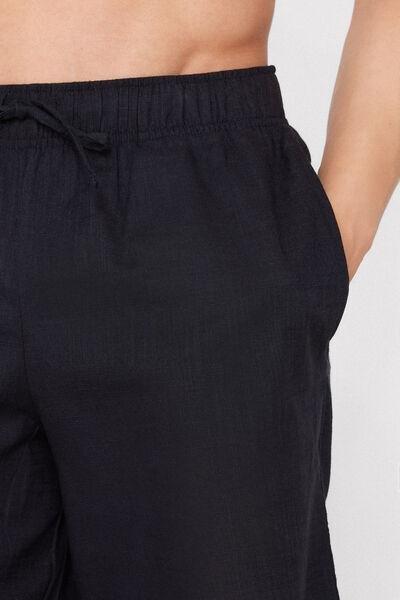 Navy Linen-Look Cotton Canvas Shorts, Deep Blue, large image number 3